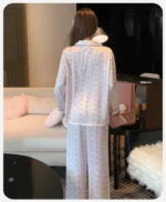 Floral Women's Ice Silk Lightweight Pajama Set Long Sleeve Top with Pants - Image 11