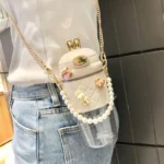 380ml/580ml Plastic water bottle for girls with leather sleeve strap straw Portable Leak-proof Anti Drop Sippy Cups for camping - Image 4