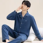High Quality 100% Cotton Pajamas Suit Men Outside Classic Simple Male's Homewear Fashion Soft Breathable Sleepwear Business Gent - Image 5
