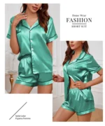 Women's Pajamas Set Satin Sleepwear Button Down Tops and Shorts Pajama 2 Piece Suit Pyjama - Image 19