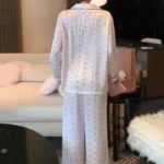 Floral Women's Ice Silk Lightweight Pajama Set Long Sleeve Top with Pants - Image 6