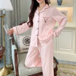 Women's Ice Silk Pajama Set Long Sleeve Long Pants Lightweight Sleepwear for Spring And Autumn Comfortable Homewear Pj Set - Image 4