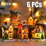 1~6pcs LED Night Light Christmas Ornaments Luminous Castle Snow House Sculpture Xmas Decoration