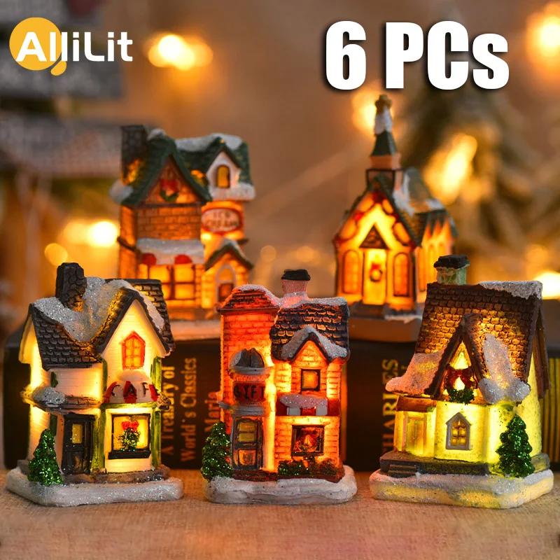 kf-S91933fb981f14f61b12008368899c01bq 1~6pcs LED Night Light Christmas Ornaments Luminous Castle Snow House Sculpture Xmas Decoration - Image 1