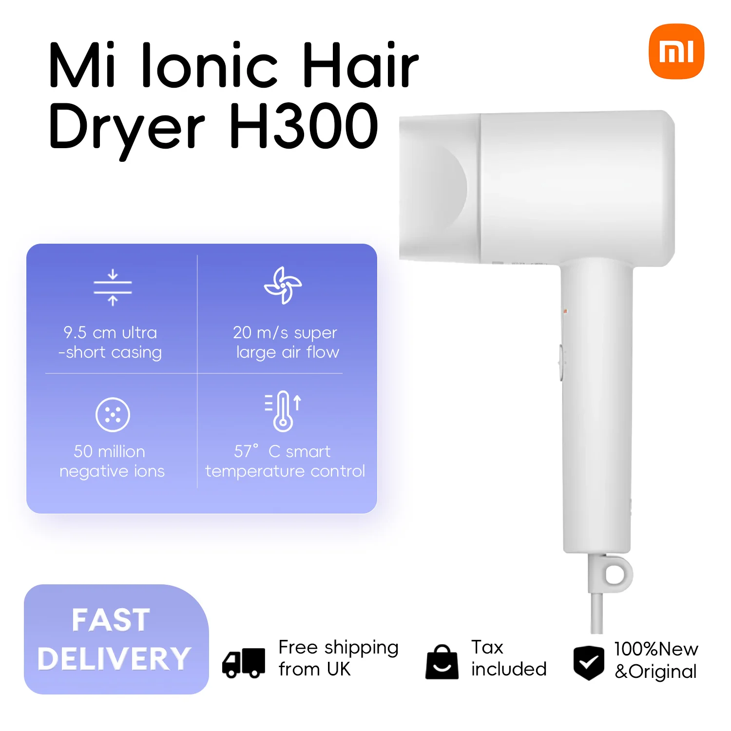 kf-S92486851f36c493f803c7ebbd7824b749 Xiaomi Mi Ionic Hair Dryer H300 Quick Dry Negative Iong Hair Care Professional For Home Mijia 1600W Compact Electric Hair Dryers - Image 1