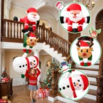 8FT Christmas Inflatables Decor, Climbing Santa Claus with Reindeer & Snowman/Elves - Image 4