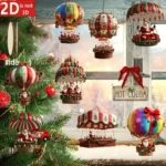 10Pcs Christmas Wooden Hot Air Balloon Santa Claus 2D Flat Wooden Pendant Christmas Tree Decoration - Image 8