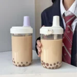 500/850ml Cute Pearl Milk Tea Straw Plastic Water Bottle With Cup Cover Bubble Coffee Cups Drop-proof Large Capacity Drinkware - Image 6