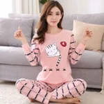 Autumn 2pieces Pyjamas Set Women Thin Sexy Sleepwear Lovely Home Suit 2025 Round Neck Girls Teacup SleepwearLong Sleeve Pajamas - Image 5