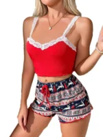 Women Pajama Set Lace Patchwork V-Neck Sleepwear - Image 9