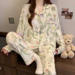 Pink Bow Dtie Design Pajamas for Women Long Sleeve Top & Elastic Waist Pants Pajamas Set Harajuku Style Casual - Image 12