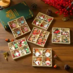 Christmas decorations, wooden boxes with wooden painted pendants, Christmas tree decoration pendants - Image 4
