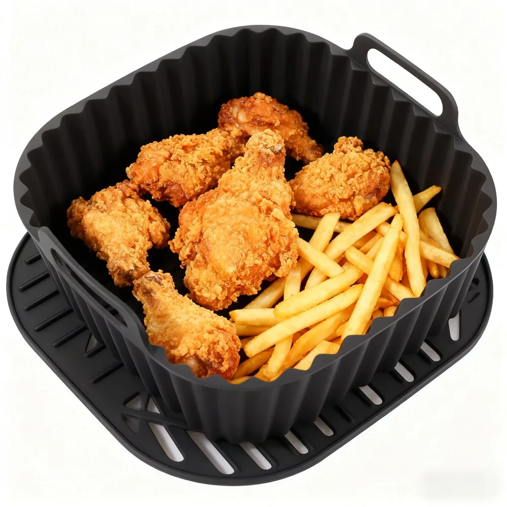 kf-Sa2e7706d215247379d12c0515fc32018I Reusable Air Fryer Silicone Liners Square Non Stick Basket Mat for 4-7QT Air Fryer Oven Microwave Baking Airfryer Accessories - Image 1