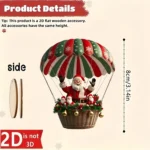 10Pcs Christmas Wooden Hot Air Balloon Santa Claus 2D Flat Wooden Pendant Christmas Tree Decoration - Image 6