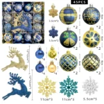 45pcs Christmas Ball Decorations Plastic 6CM Balls,Ice bars, Snowflakes, Reindeer, Christmas Ball Pendant Set Party Decor - Image 3