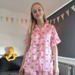 Cute Lip Print Satin Pajamas Set for Women 2 Piece Soft Sleepwear Short Sleeve Top with Shorts Lightweight Pink Lounge Wear for - Image 5