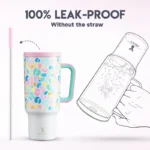 Meoky 40oz Cup Tumbler with Handle Straw Stainless Steel Multi-Prints Coffee Cup Travel Water Bottle Leak-Proof Car Mug Gifts - Image 3