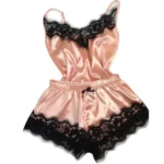 Lace Satin Pajama Set for Women Sleepwear V-Neck Stretch - Image 3