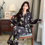 Women's Light Luxury Silk-Feel Pajamas Long-Sleeve Homewear