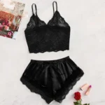 2PCS Women's Satin Pajama Set Lace Cami Top and Shorts - Image 3