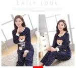 2PCS/Set Women Fashion Long-Sleeved Pajamas Cartoon Love Bear Cute Soft - Image 8