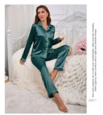 Women's Home Clothes Satin Pajama  Long Sleeve Pocket Heart-shaped Embroidery Tops & Pants Pyjama Femme Loungewear Pj Set - Image 17