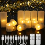 6Pcs/Set Rechargeable LED Candle Timer Remote Flickering Flames Wedding Candles Birthday Decor Tealights USB Charger Candle Lamp