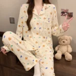 Pink Bow Dtie Design Pajamas for Women Long Sleeve Top & Elastic Waist Pants Pajamas Set Harajuku Style Casual - Image 9
