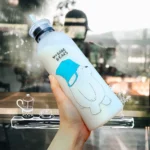 Water Bottles Cute Panda Bear Cup 1000ml With Straw Transparent Cartoon Water Bottle Drinkware Frosted Leak-proof Protein Shaker - Image 16