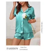 Women's Pajamas Set Satin Sleepwear Button Down Tops and Shorts Pajama 2 Piece Suit Pyjama - Image 23