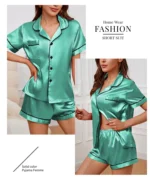 Luxurious Satin Pajama for Women Sleepwear Summer Short Sleeve Tops with Button-Up Lapel Collar & Shorts Pyjama Femme Lounge Set - Image 21