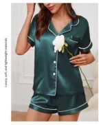 Luxurious Satin Pajama for Women Sleepwear Summer Short Sleeve Tops with Button-Up Lapel Collar & Shorts Pyjama Femme Lounge Set - Image 26