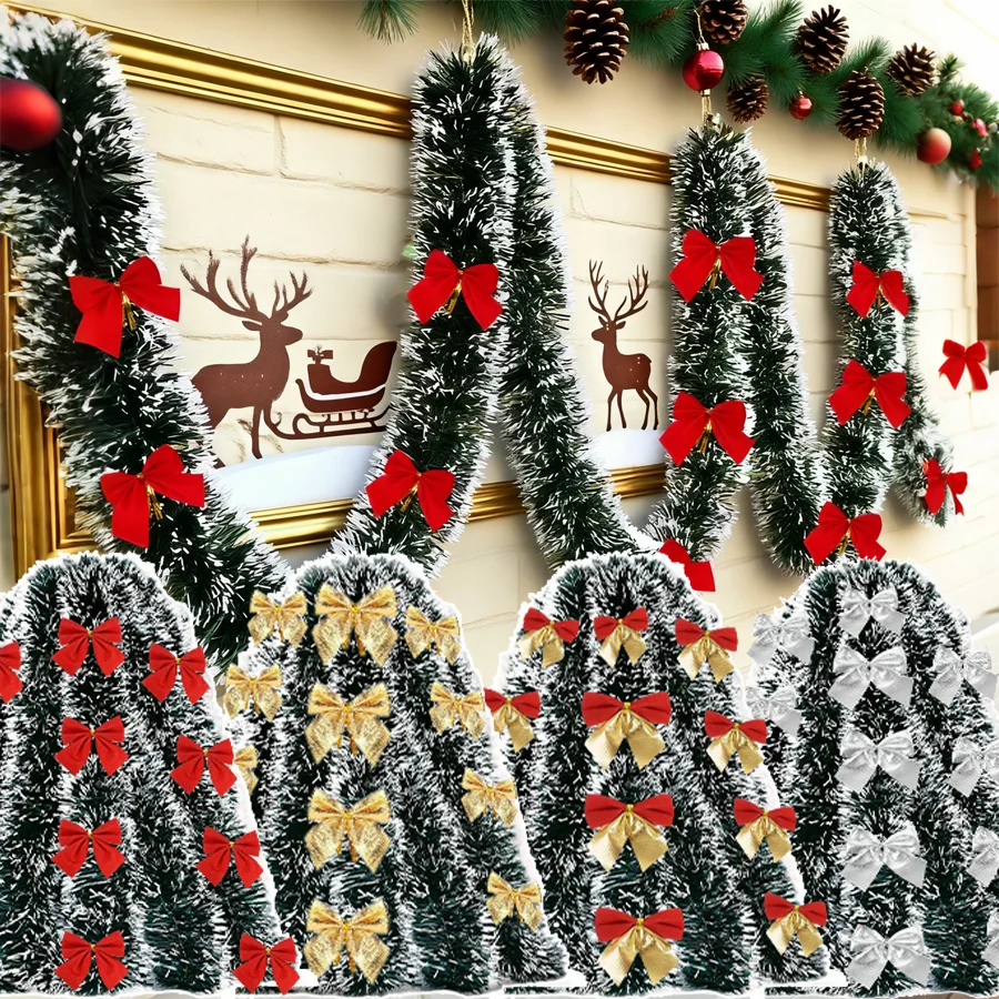 kf-Sbaec9b4aad8341bf88230af8a86c1f80q 10M Christmas Tinsel Ribbons with Bow Green Cane Ribbon Garland Xmas Tree Hanging Pendent DIY Wreath Ornaments - Image 1