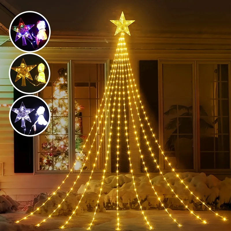 kf-Sbba2428bec7e48579aaf496228fbf693u Christmas Waterfall Fairy String Lights with Topper Star, Christmas Tree Decorations - Image 1