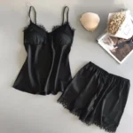 Women Pajama Suit Fashion V-Neck Lace  Lingerie Pyjamas Sleep Shorts Set Sleepwear New - Image 3
