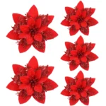 5/10Pcs Glitter Pink Christmas Flowers Xmas Tree 14cm Artifical Flower Ornaments - Image 13