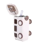500ML Bus Shape Cartoon Water Cup with Movable Wheels & Strap Plastic Drinking Bottle Leakproof for Home Travel School - Image 12