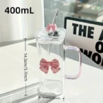 400mL Elegant Butterfly-Decorated Glass Tumbler with Straw & Handle - Reusable Freezer-Safe Water Cup for Coffee Juice Milk - Image 3