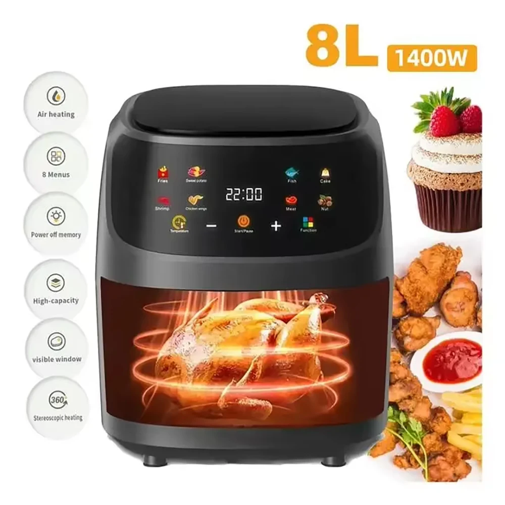 kf-Sc5624dbfc354434da67f98194e7fe3451 LCD screen Tactil Regulación Air Fryer 8L Large capacity Smart nonstick pot oil free fryer oven French fries roast chicken fryer - Image 1