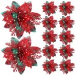 5/10Pcs Glitter Pink Christmas Flowers Xmas Tree 14cm Artifical Flower Ornaments - Image 2