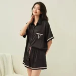 Fashionable Ice Silk Pajama Set Womens 2 Piece - Striped Satin Loungewear for Spring/Fall Ultra Soft & Breathable Shorts Nightw - Image 6