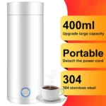 Electric Water Cup For Travel 400ml 304 Stainless Steel Vacuum Insulated Cup Auto Off Electric Kettle Water Boiler Bottle - Image 7