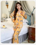Women's Light Luxury Silk-Feel Pajamas Long-Sleeve Homewear - Image 14