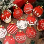 12PCS Christmas Ball Pendant, Wooden Pendant Christmas Decoration - Image 4
