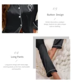 Women's Home Clothes Satin Pajama  Long Sleeve Pocket Heart-shaped Embroidery Tops & Pants Pyjama Femme Loungewear Pj Set - Image 29