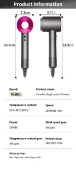 5 in 1 Professional Hair Dryer, with Hot and Cold Air Functionality - Lightweight and Thermostatic Styling Tool for Smooth Hair - Image 12