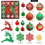 45pcs Christmas Ball Decorations Plastic 6CM Balls,Ice bars, Snowflakes, Reindeer, Christmas Ball Pendant Set Party Decor - Image 7