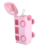500ML Bus Shape Cartoon Water Cup with Movable Wheels & Strap Plastic Drinking Bottle Leakproof for Home Travel School - Image 4