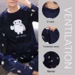 2pcs/Set Coral Fleece Couple Pajamas Women's Thickened Padded Warm Facecloth Men's Home Wear Clothes top + pants - Image 2