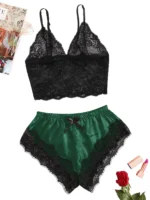 2PCS Women's Satin Pajama Set Lace Cami Top and Shorts - Image 6